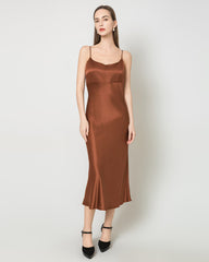 Einfarbiges Seiden-Satin-Slip-Langkleid