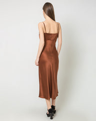 Einfarbiges Seiden-Satin-Slip-Langkleid