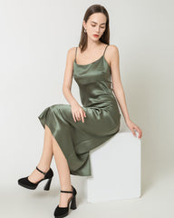 Einfarbiges Seiden-Satin-Slip-Langkleid