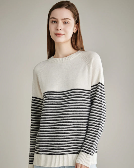 Gestreifter Rundhals-Kaschmirpullover