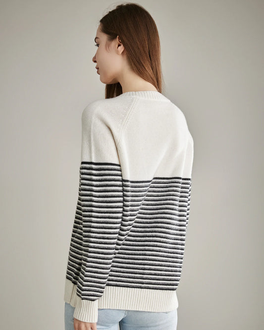 Gestreifter Rundhals-Kaschmirpullover