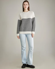 Gestreifter Rundhals-Kaschmirpullover
