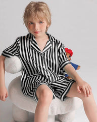 Kurzarm Streifen Pyjama Set Kinder Seiden-Nachtwäsche