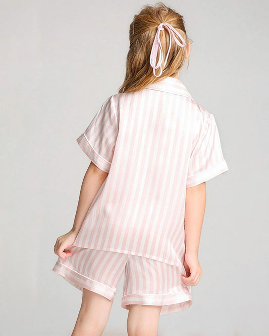 Kurzarm Streifen Pyjama Set Kinder Seiden-Nachtwäsche