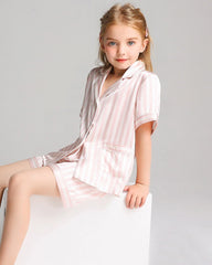Kurzarm Streifen Pyjama Set Kinder Seiden-Nachtwäsche
