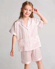 Kurzarm Streifen Pyjama Set Kinder Seiden-Nachtwäsche