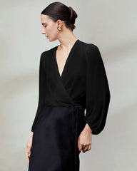 Seiden-Wickelbluse mit V-Ausschnitt