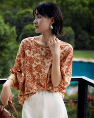 Seidenbluse mit Terrakotta-Paisleymuster