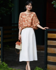 Seidenbluse mit Terrakotta-Paisleymuster