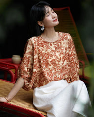 Seidenbluse mit Terrakotta-Paisleymuster