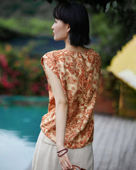 Seidentop mit Paisleymuster in Terrakotta