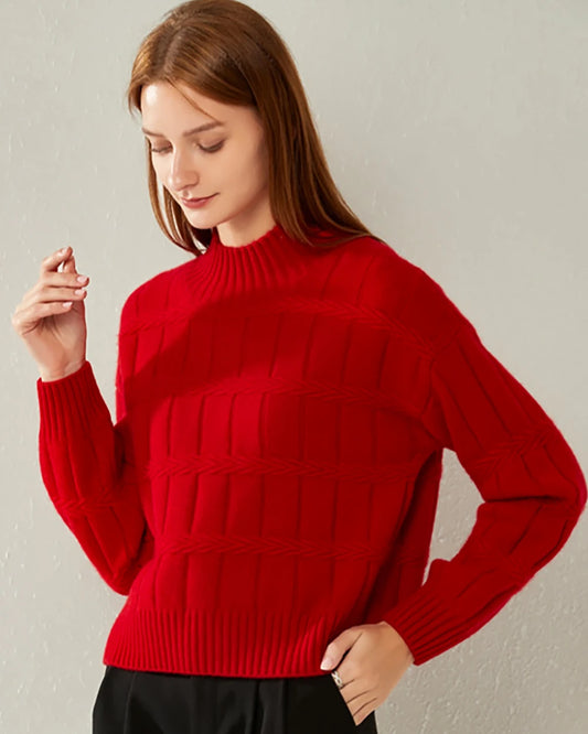 Kaschmirpullover mit gefälteltem Hochkragen