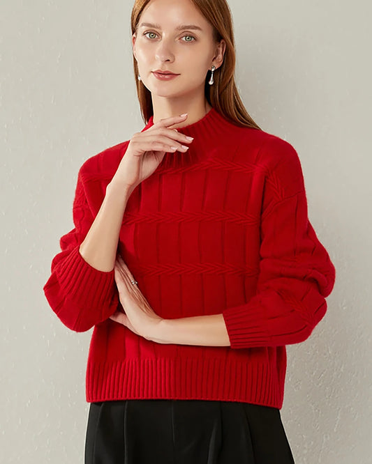 Kaschmirpullover mit gefälteltem Hochkragen