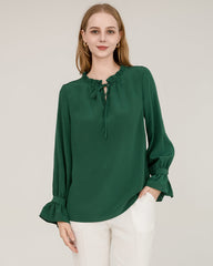 Seidenbluse mit Krawattenhals und Rüschen-Detail