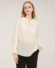 Seidenbluse mit Krawattenhals und Rüschen-Detail