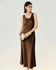 Triacetat Bias Cut Ärmelloses Maxikleid