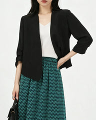 Triacetat-Cropped-Blazer ohne Kragen mit Seidenfutter