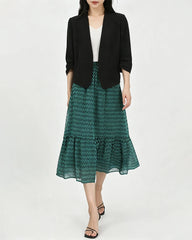 Triacetat-Cropped-Blazer ohne Kragen mit Seidenfutter