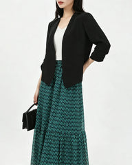 Triacetat-Cropped-Blazer ohne Kragen mit Seidenfutter