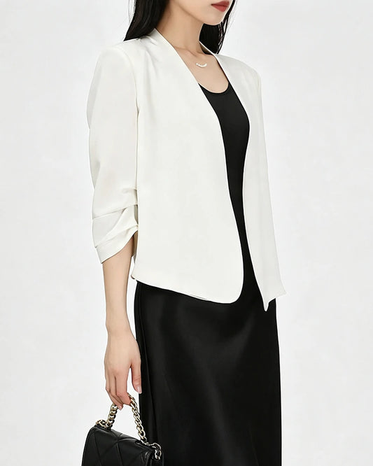 Triacetat-Cropped-Blazer ohne Kragen mit Seidenfutter