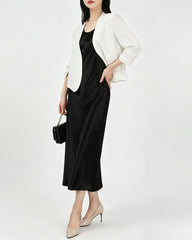 Triacetat-Cropped-Blazer ohne Kragen mit Seidenfutter