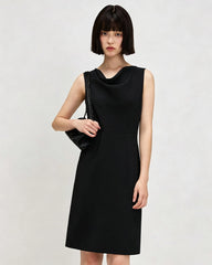 Triacetat A-Linien-Knielanges Kleid mit Wasserfallausschnitt