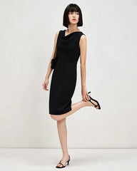 Triacetat A-Linien-Knielanges Kleid mit Wasserfallausschnitt