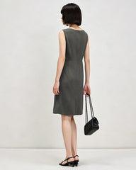 Triacetat A-Linien-Knielanges Kleid mit Wasserfallausschnitt