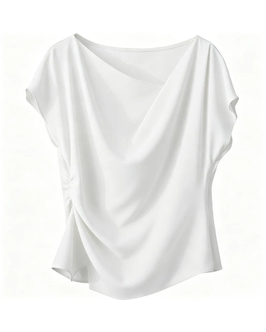 Triacetat-Top mit Wasserfallausschnitt und asymmetrischem Saum