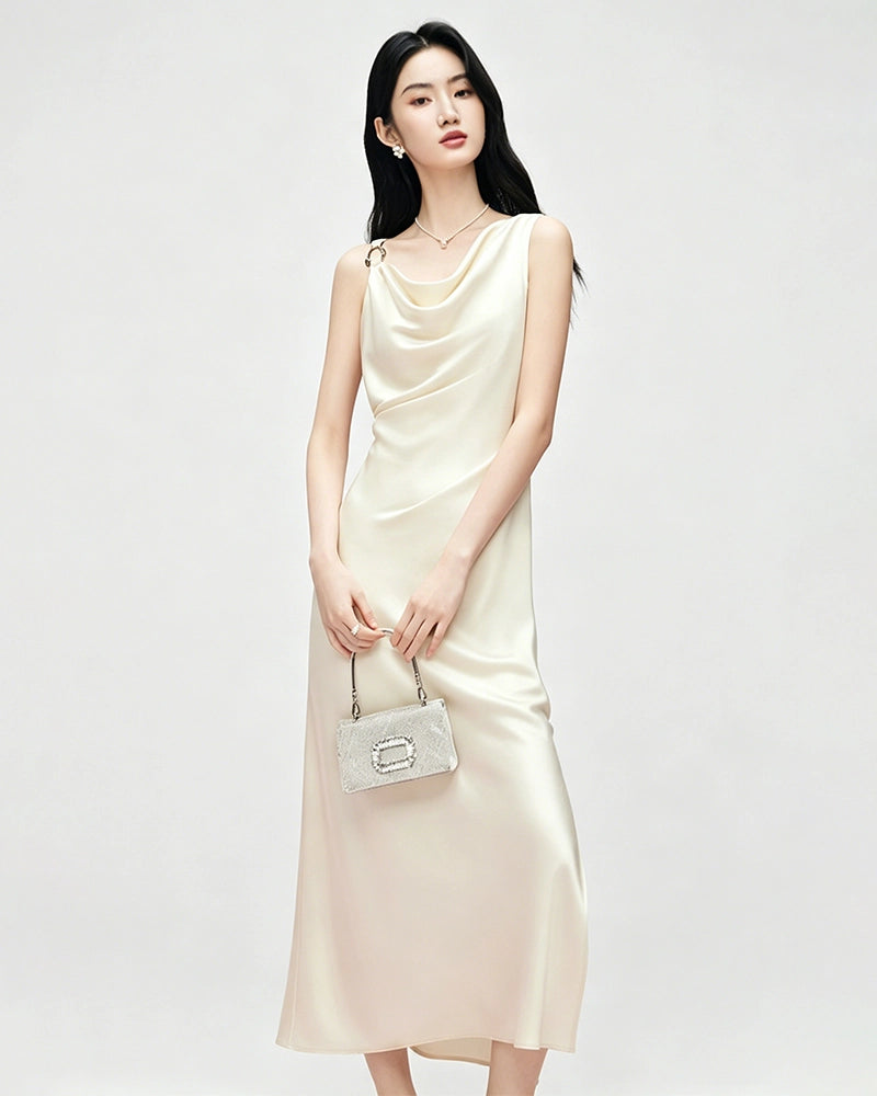 Triacetat Kleid mit Wasserfallausschnitt und Taillenraffung