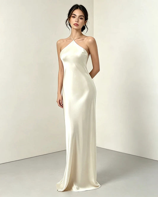 Triacetat-Maxikleid mit Neckholder und Seidenfutter