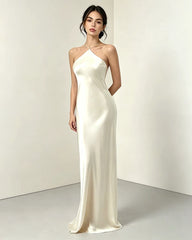 Triacetat-Maxikleid mit Neckholder und Seidenfutter