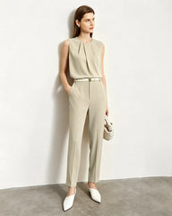 Triacetat-Faltenbluse ohne Ärmel mit Rundhalsausschnitt