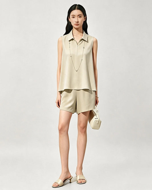 Triacetat Polo-Set mit Zip-Top und Shorts