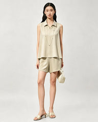 Triacetat Polo-Set mit Zip-Top und Shorts