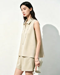 Triacetat Polo-Set mit Zip-Top und Shorts