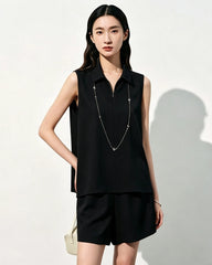 Triacetat Polo-Set mit Zip-Top und Shorts
