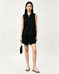 Triacetat Polo-Set mit Zip-Top und Shorts