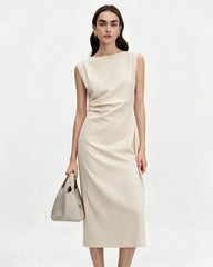 Triacetat-Midikleid mit geraffter Taille