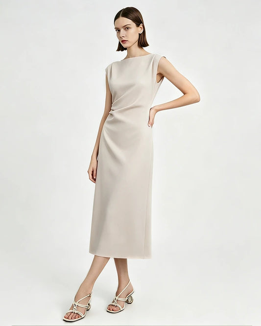 Triacetat-Midikleid mit geraffter Taille