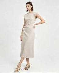 Triacetat-Midikleid mit geraffter Taille