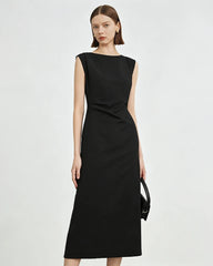 Triacetat-Midikleid mit geraffter Taille