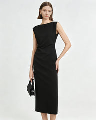 Triacetat-Midikleid mit geraffter Taille