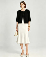 Triacetat-Cropped-Blazer mit transparentem Seidenbesatz