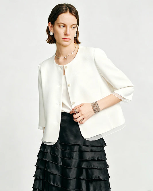 Triacetat-Cropped-Blazer mit transparentem Seidenbesatz