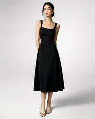Triacetat-Midikleid mit eckigem Ausschnitt und Plisseetaille