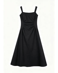 Triacetat-Midikleid mit eckigem Ausschnitt und Plisseetaille