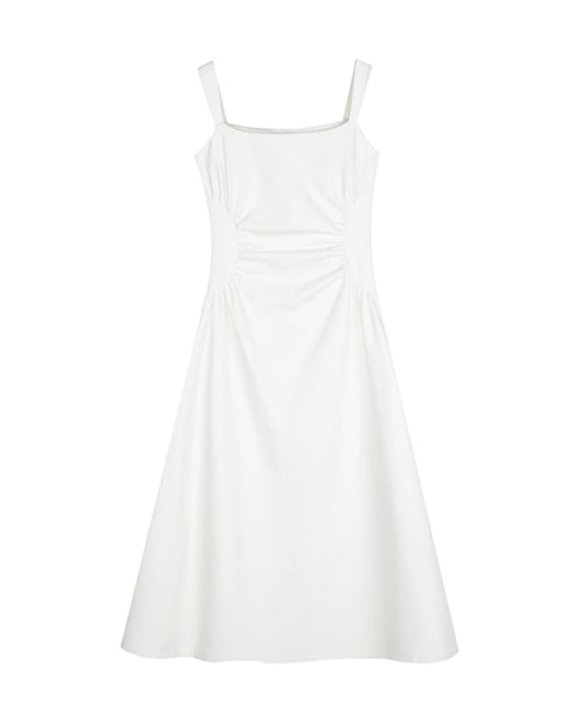Triacetat-Midikleid mit eckigem Ausschnitt und Plisseetaille