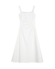 Triacetat-Midikleid mit eckigem Ausschnitt und Plisseetaille