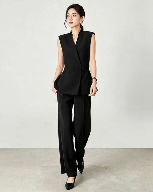 Triacetat-Anzugset mit Tailored-Weste und Wide-Leg-Hose